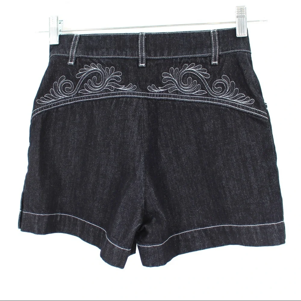 CHANEL Dark Indigo Embroidered Denim Shorts